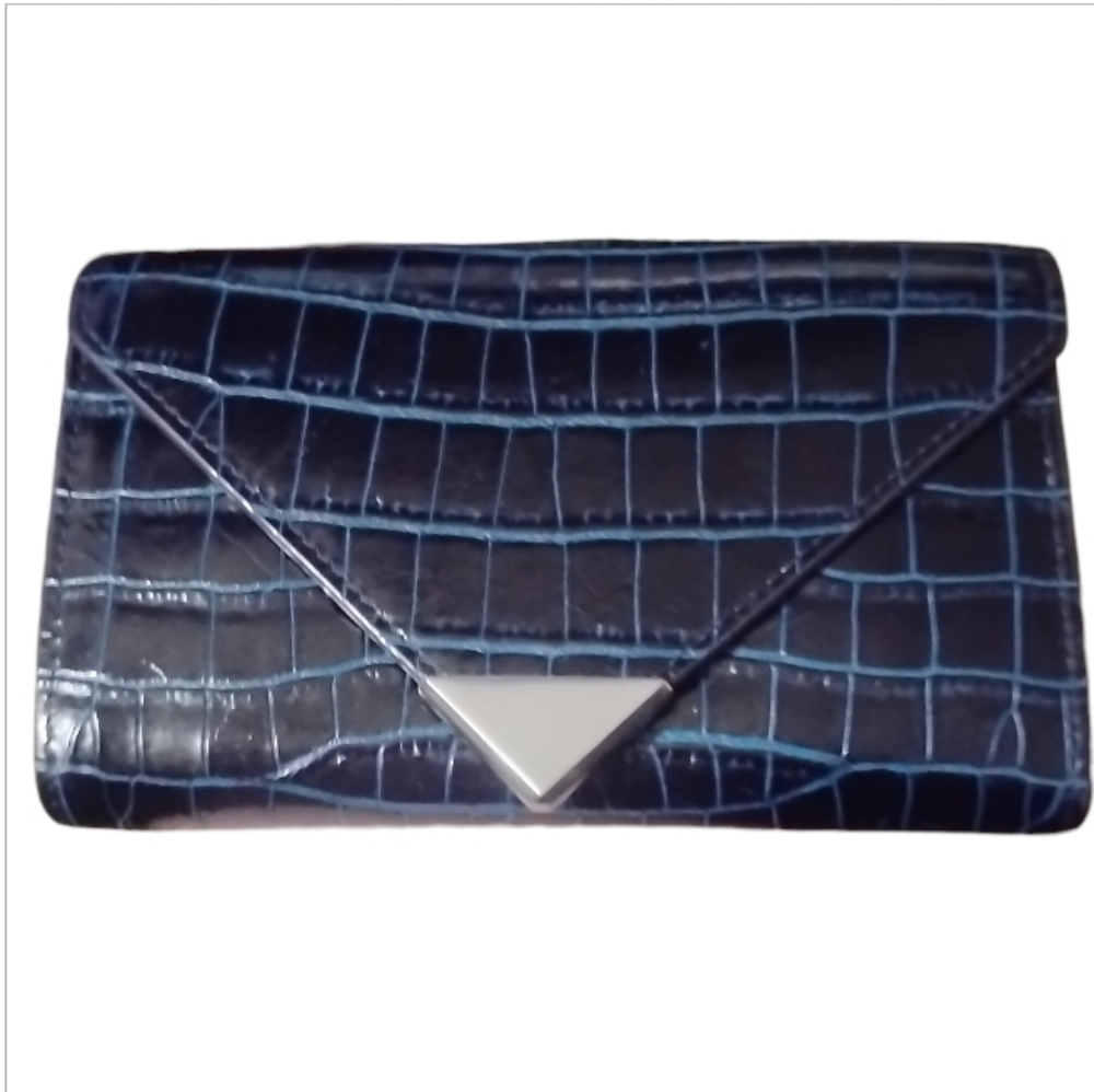 ALEXANDER WANG | Blue Croc Embossed Leather Crossbody Mini Bag / Chain Wallet - Picture 8 of 9